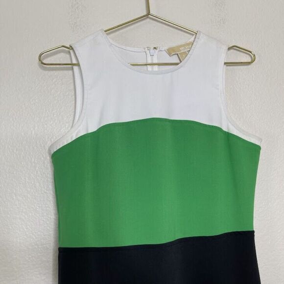 Michael Kors Dress Size 2 Fit Flare Mini Spring Green Colorblock Sleeveless Work - Picture 3 of 8